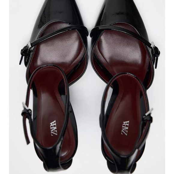 Black Patent Leather Ankle Strap Buckle Heels - Picture 6 of 6